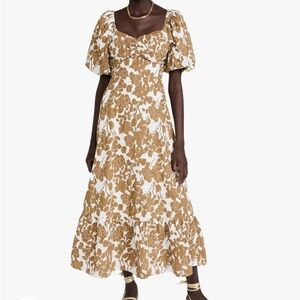English Factory tan floral print puff sleeve maxi dress XS